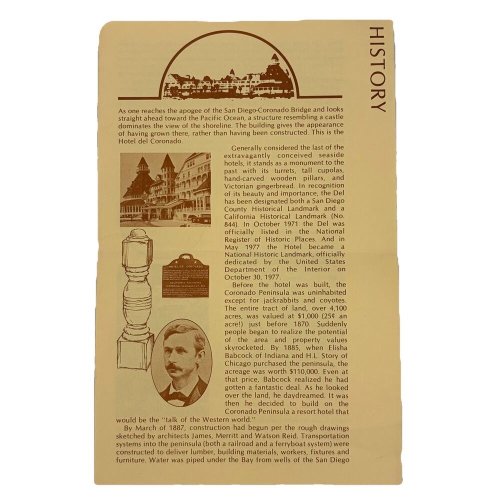 Hotel Del Coronado San Diego Ca History Info Brochure Pamphlet Circa 1970's 80's